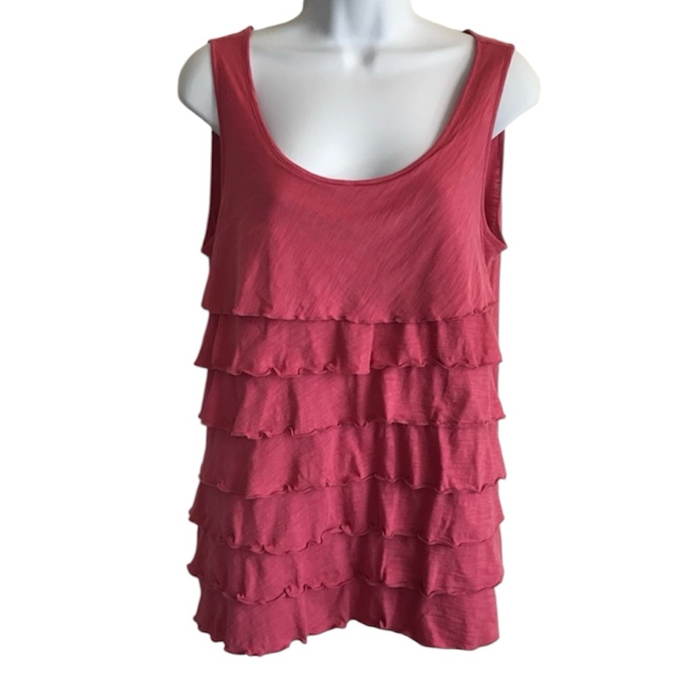 LOFT AT Brand Pink Ruffle Front 100% Cotton Tunic Tank Top size M in EUC